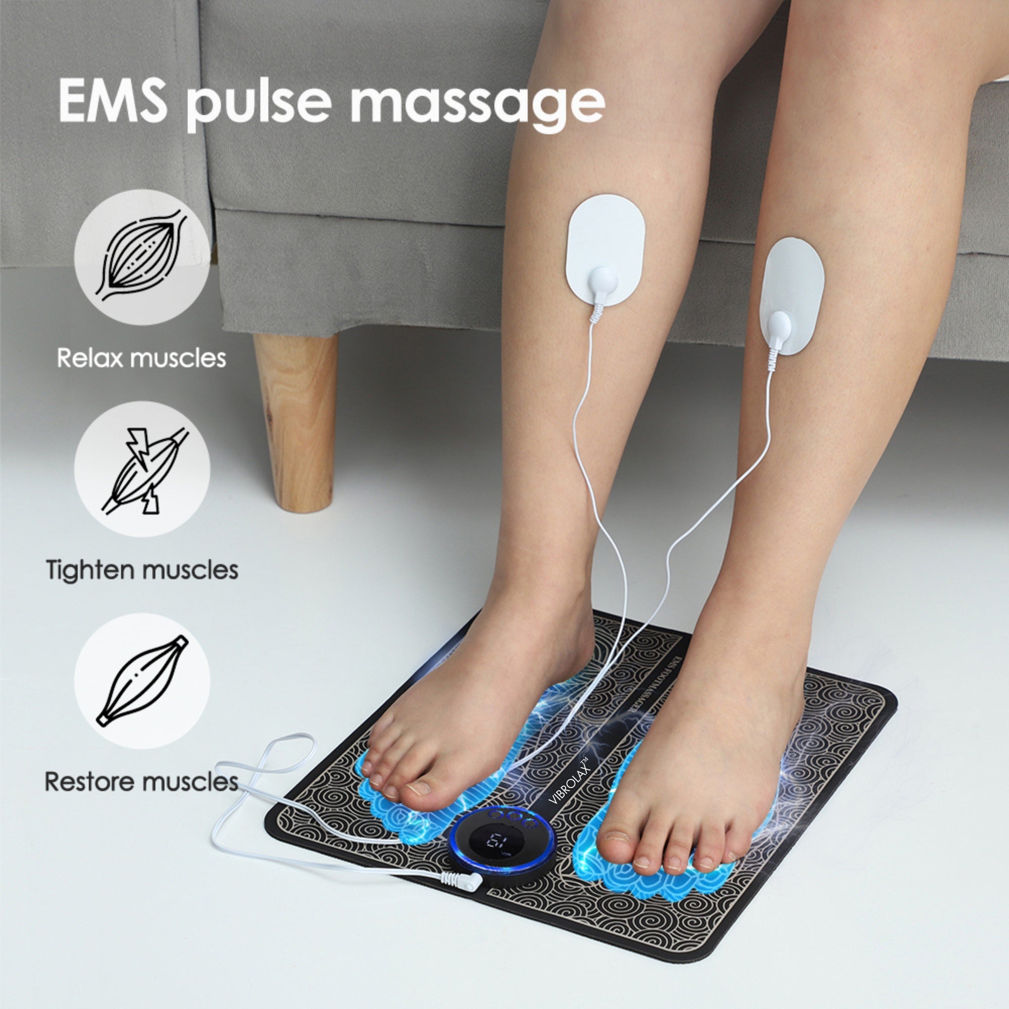 Vibrolax Rechargeable EMS Electric Foot Massager Pad – Multifunctional Muscle Relaxation & Fitness Mat