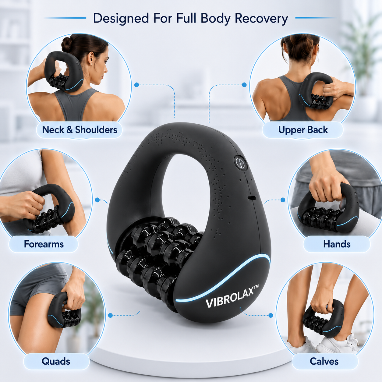 Handheld deep-tissue roller massager with ergonomic non-slip grip handle