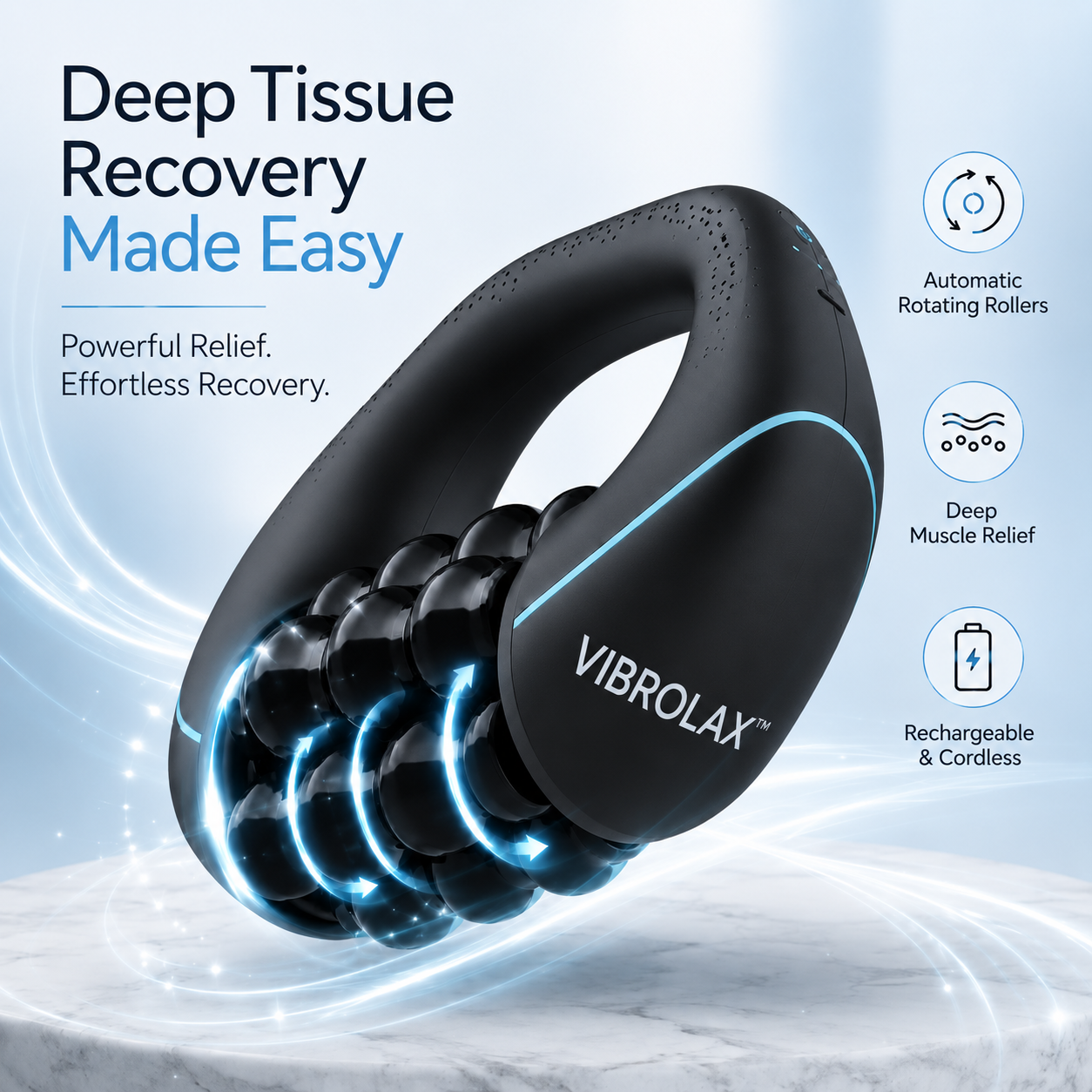 Using the handheld roller massager on the shoulder and upper back