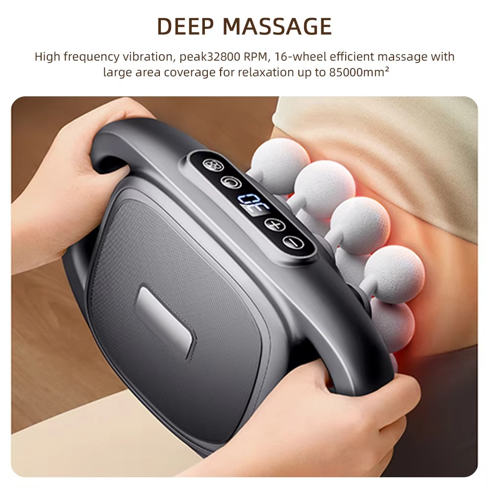 Vibrolax 16-Head High-Frequency Fascia Massage Gun – Deep Tissue Body, Neck & Shoulder Massager with Red Light Therapy