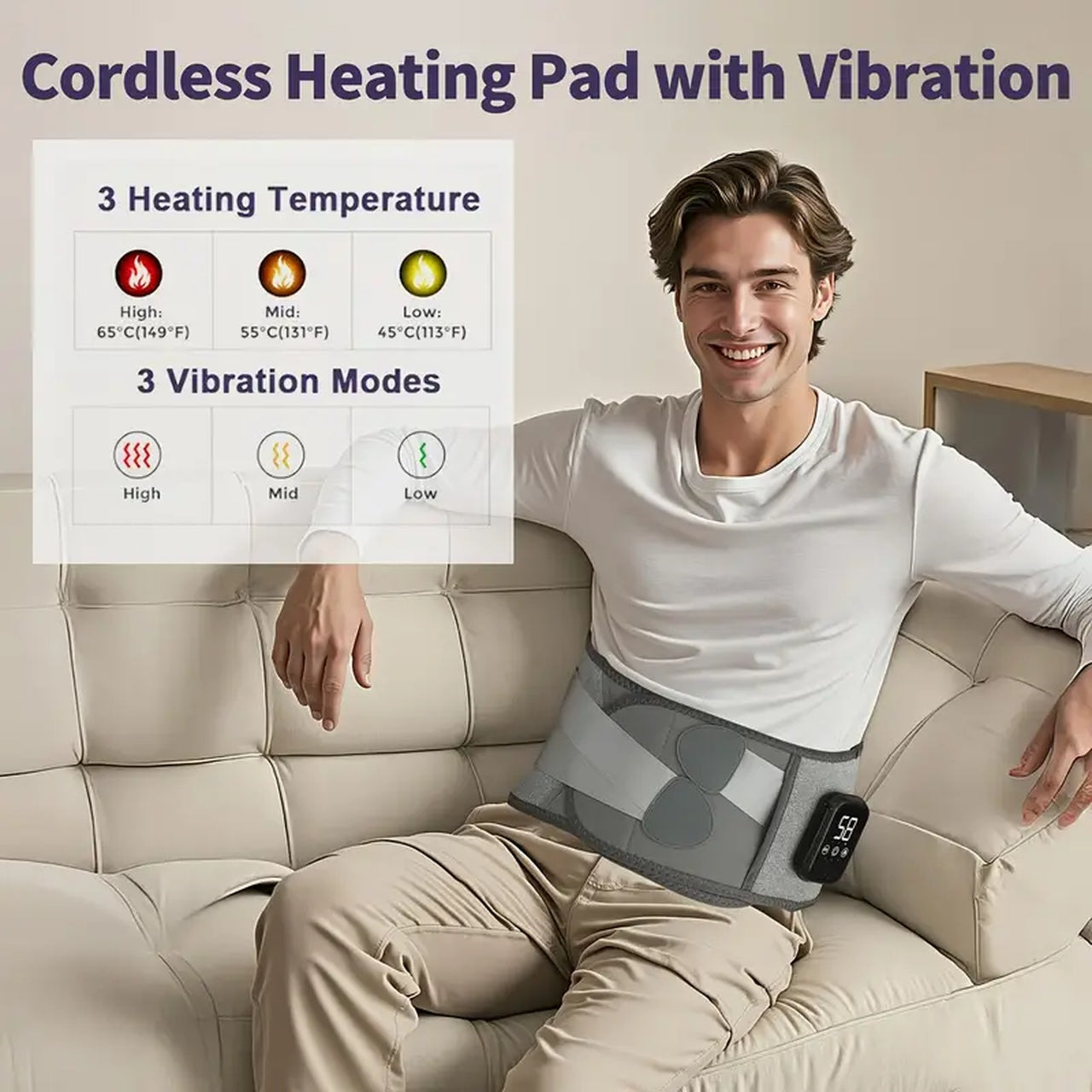 Vibrolax Cordless, Wearable Lower Back Massager | Heating Pad for Back Pain Relief
