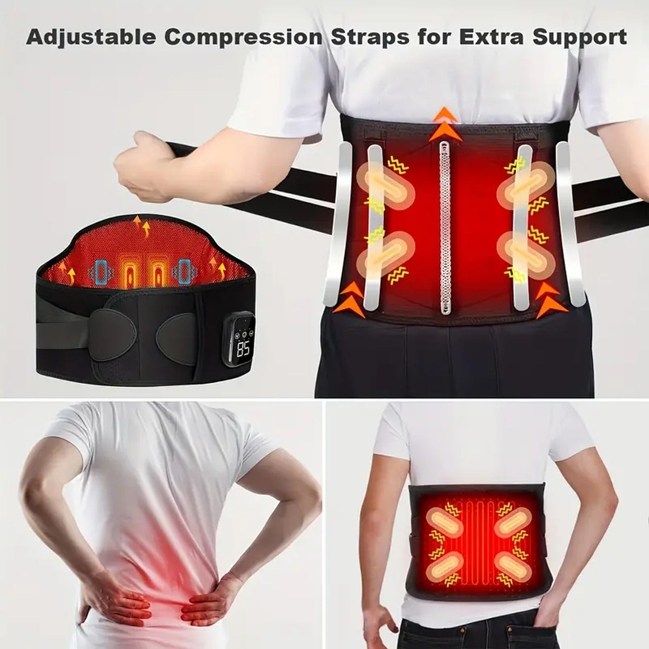 Vibrolax Cordless, Wearable Lower Back Massager | Heating Pad for Back Pain Relief